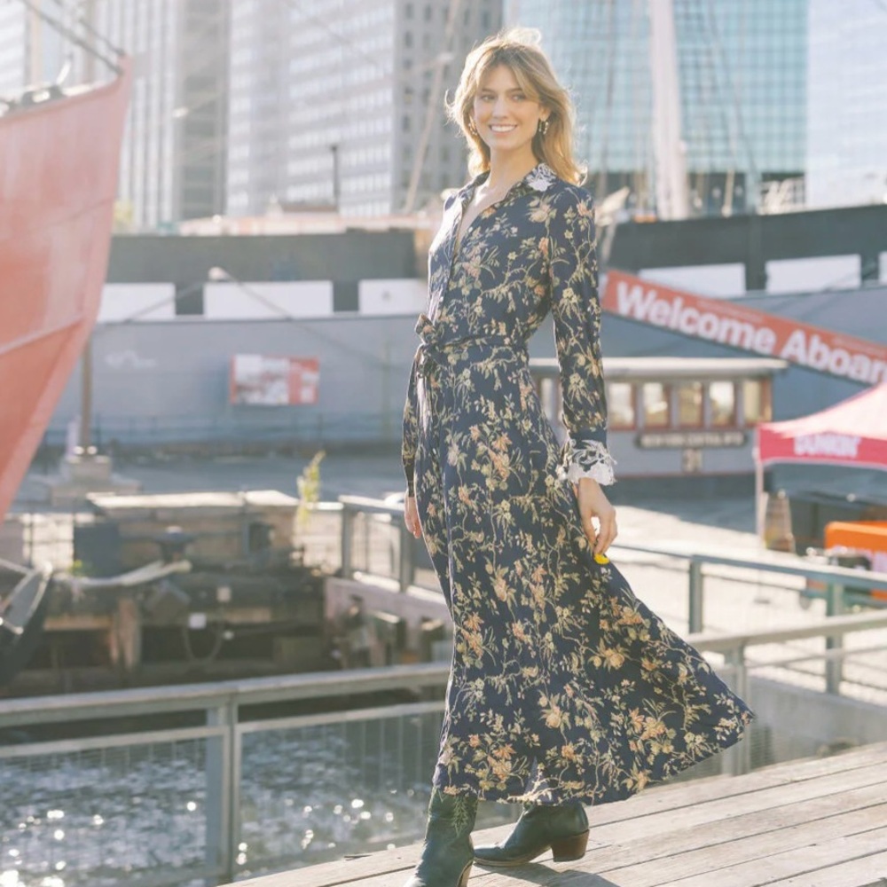 MASON'S DAUGHTER Samantha Shirtdress, Heirloom Bouquet Viscose Twill. Small NWT